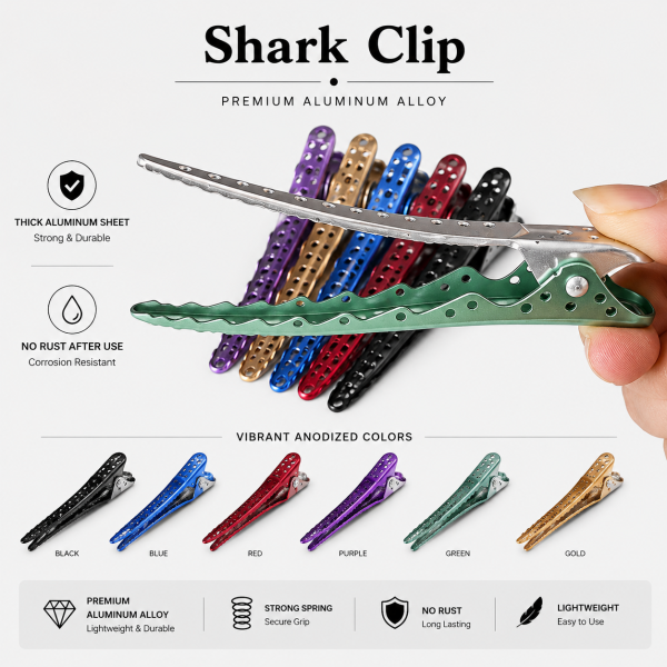 Professional Handmade Adjustable Durable Matte Shark Aluminum Hair Cut Partition Clip for Hairstylist Barber Styling – Salon Hair Sectioning Clip-3