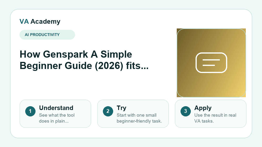 Genspark A Simple Beginner Guide (2026) workflow explainer graphic for beginners