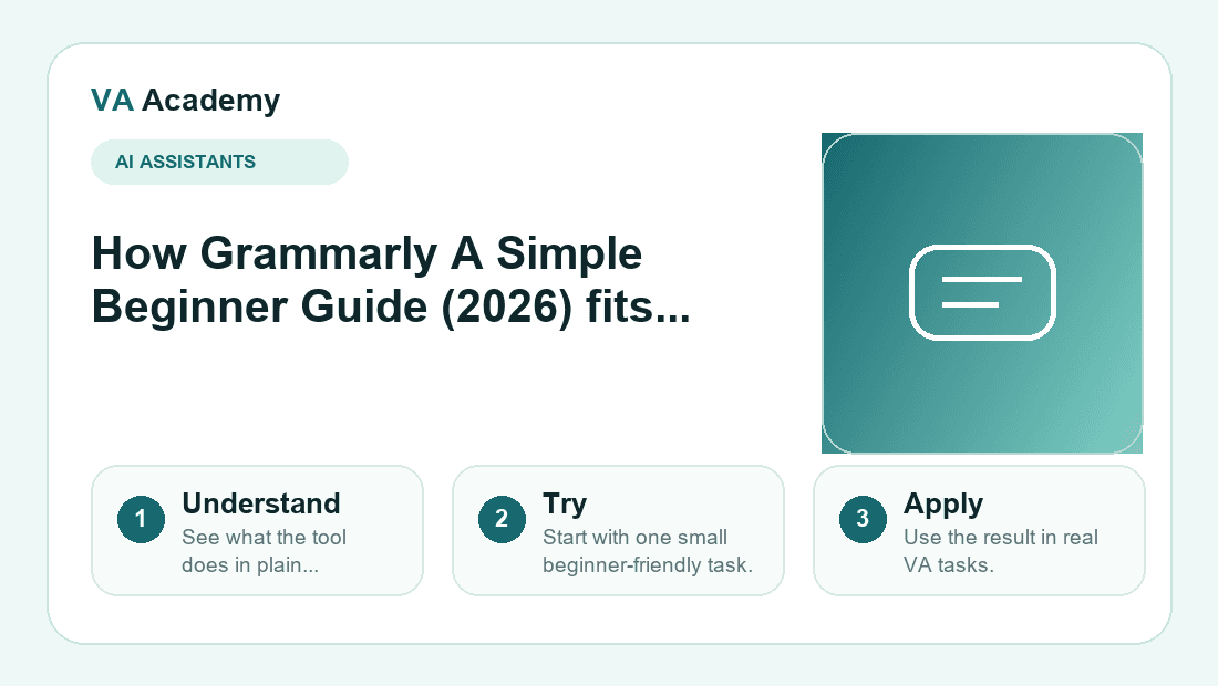 Grammarly A Simple Beginner Guide (2026) workflow explainer graphic for beginners