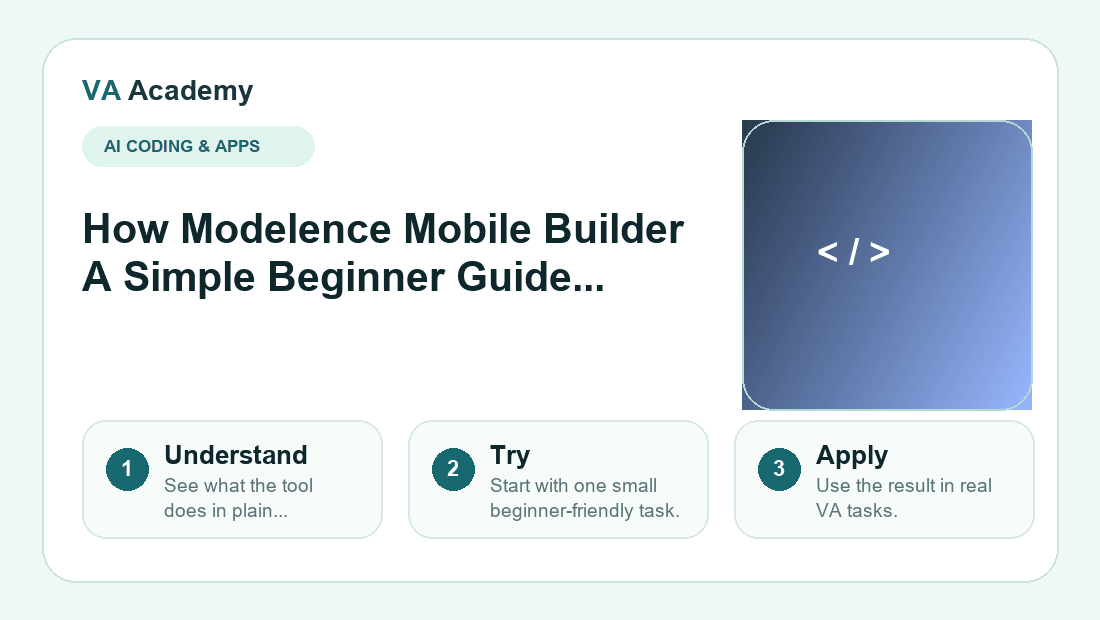 Modelence Mobile Builder A Simple Beginner Guide (2026) workflow explainer graphic for beginners